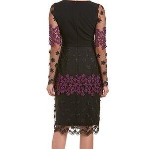 Black Halo Black and Purple Floral with Lace, Long Sleeve Dress